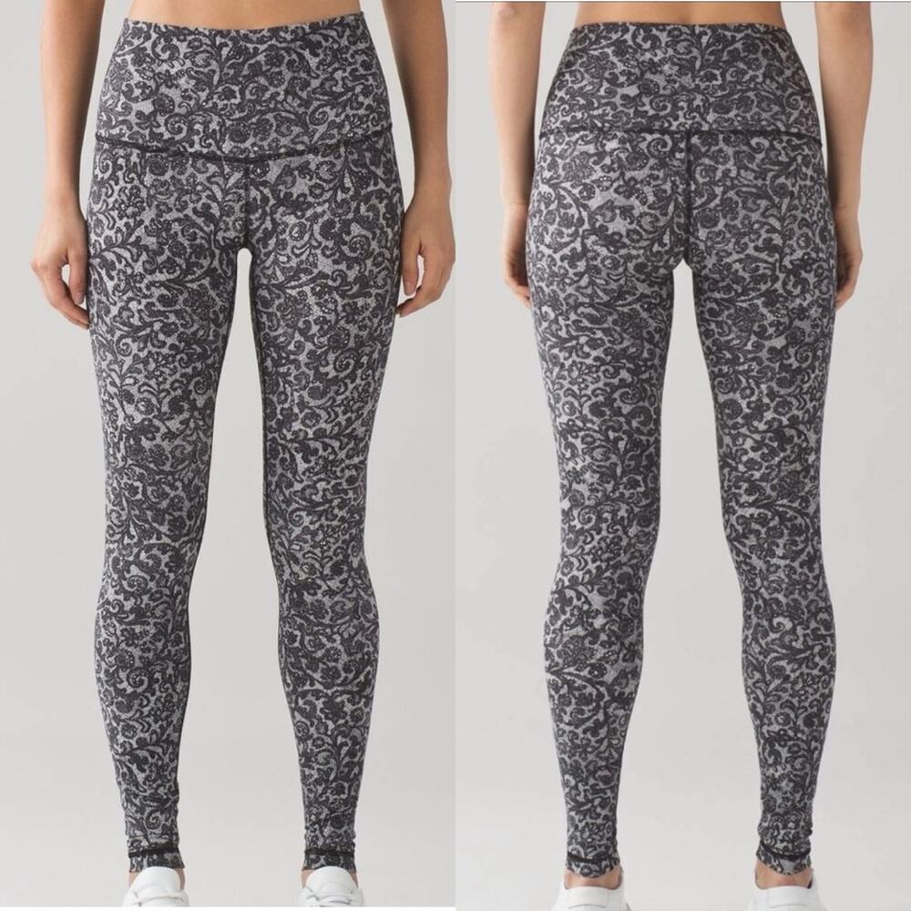 Lululemon Leggings Womens 6 Gray Wunder Under Cinder Lace High Rise Yoga Active
